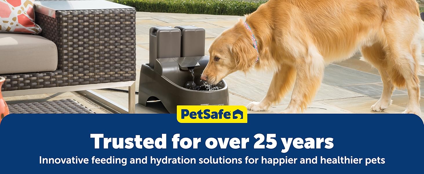 Pagoda Fountain - Hygienic Ceramic Continuous Flowing Fountain - Elevated Upper Bowl & Double Free-Falling Stream Design - Minimalist Pet Hydration Station - 70 oz Capacity