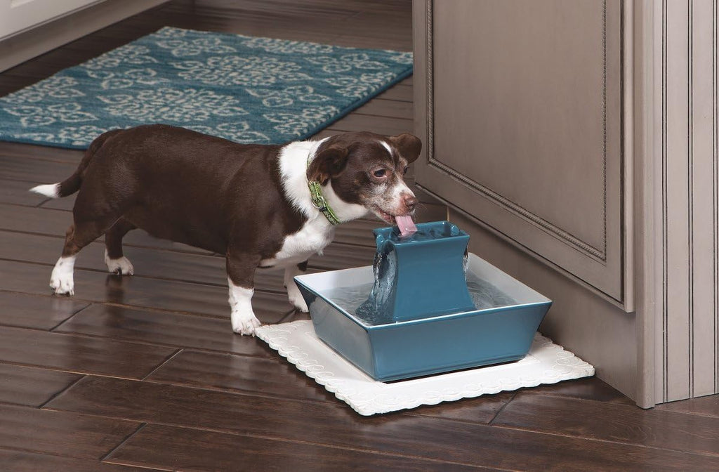 Pagoda Fountain - Hygienic Ceramic Continuous Flowing Fountain - Elevated Upper Bowl & Double Free-Falling Stream Design - Minimalist Pet Hydration Station - 70 oz Capacity
