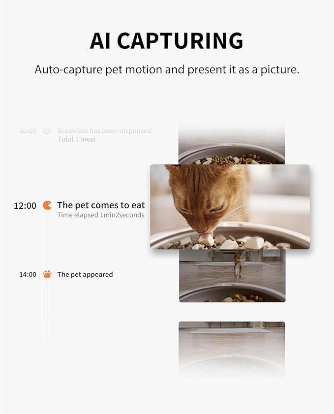 Automatic Cat Feeder with Camera, 1080P HD Video with Night Vision, 2.4G WiFi Pet Feeder for Cat & Small Dog, 2-Way Audio & Meal Call Pet Food Dispenser with Desiccant Bag, Motion Capturing