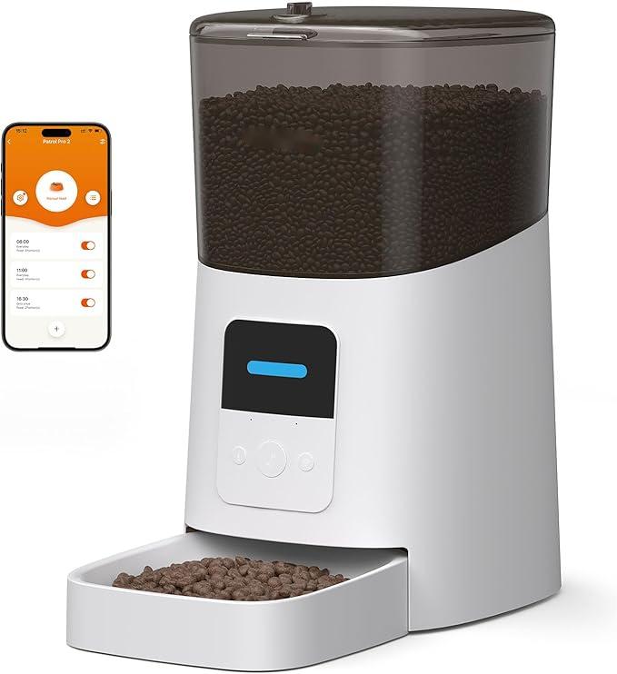 6L Automatic Cat Feeder, WiFi Automatic Dog Feeder with APP Control for Remote Feeding, Cat Food Dispenser with Low Food Sensor and Voice Recorder, Up to 15 Meals Per Day