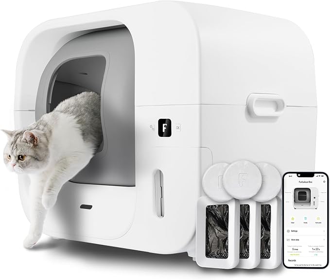 True Odor-Free Automatic Self-Cleaning Cat Litter Box, Extra Large for 3–22 lbs Cats, Smart APP Control, Self-Pack & Refill System, 3 Waste Bags Included, Upgraded Model - White