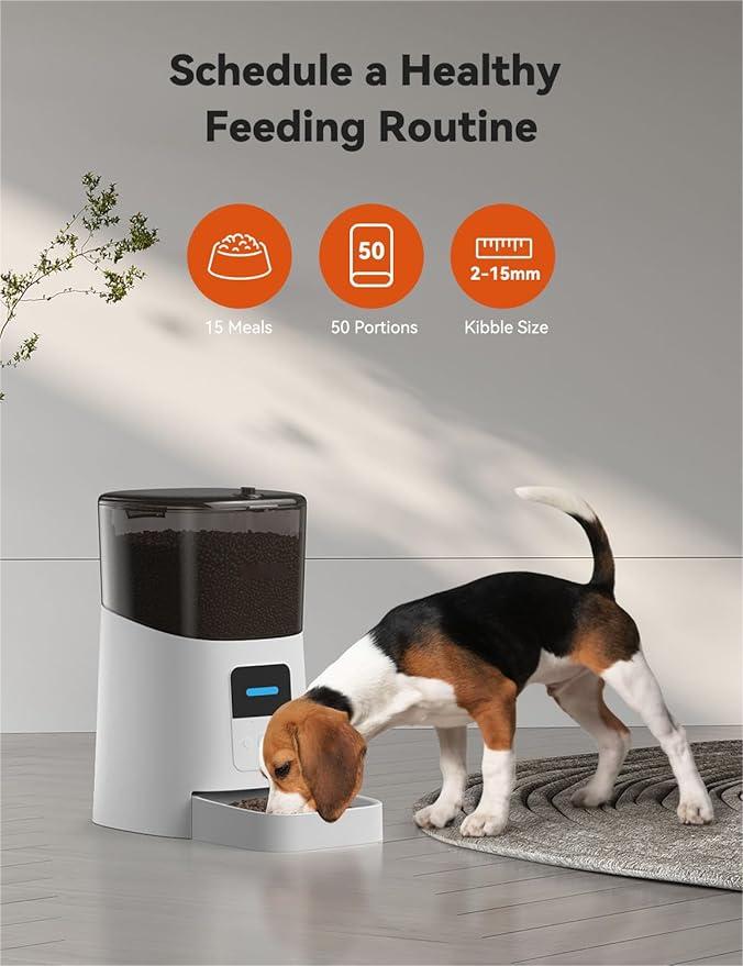 6L Automatic Cat Feeder, WiFi Automatic Dog Feeder with APP Control for Remote Feeding, Cat Food Dispenser with Low Food Sensor and Voice Recorder, Up to 15 Meals Per Day