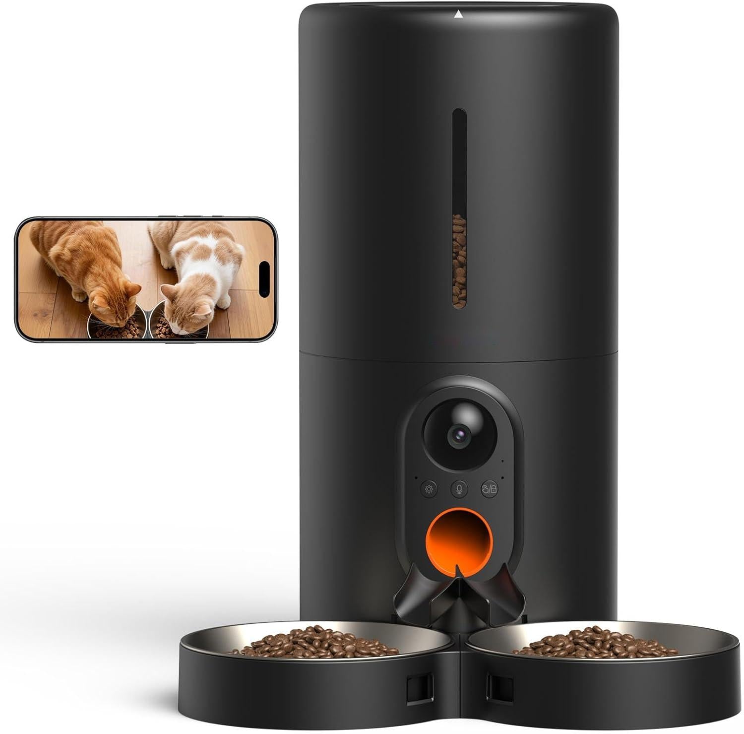 Automatic Cat Feeder with Camera for Two Cats, 6L Automatic Dog Feeder with HD Video and Night Vision, 5G/2.4G WiFi Pet Feeder for Cats & Dogs, SD Card Storage & 2-Way Audio