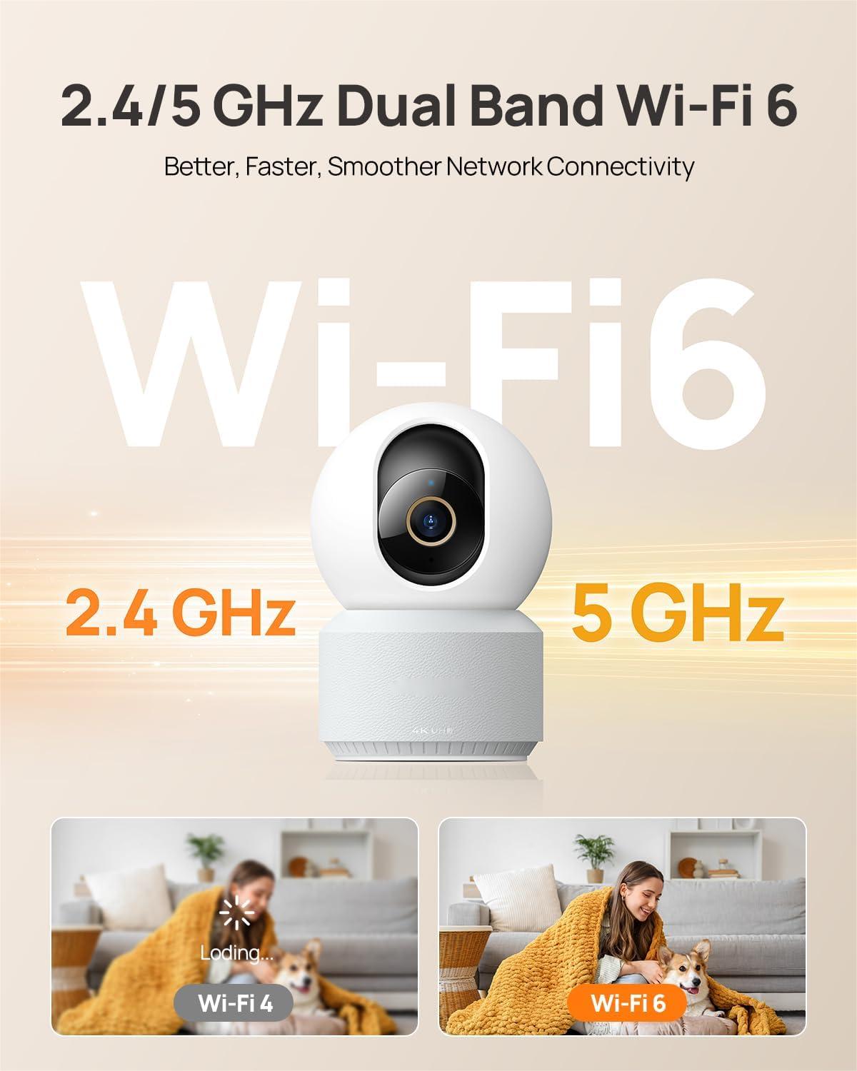 4K UHD Indoor Camera, Pet/Dog/Baby Security Camera with Phone App, 360°Pan-Tilt, 5G/2.4G Dual-Band Wi-Fi 6, Auto-Tracking, Person/Pet/Baby Crying Detection, Privacy Mode, Two-Way Audio, 2 Pack