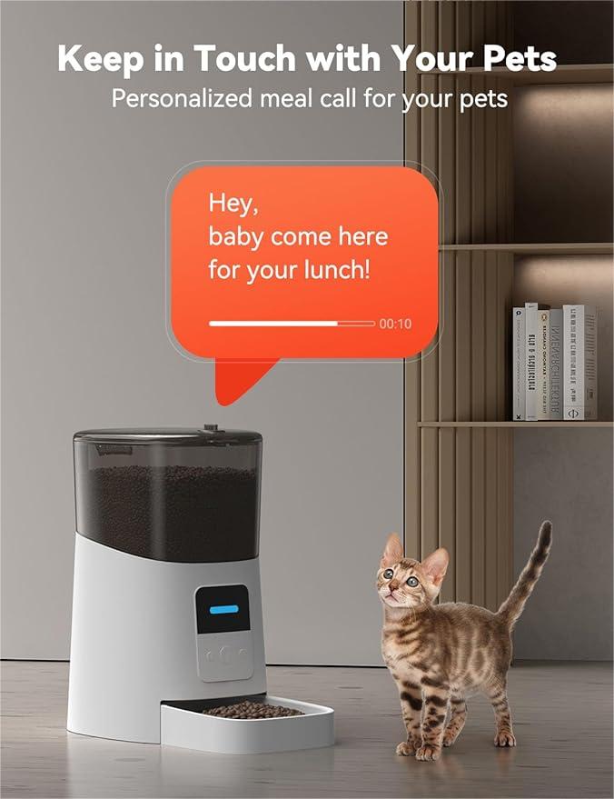 6L Automatic Cat Feeder, WiFi Automatic Dog Feeder with APP Control for Remote Feeding, Cat Food Dispenser with Low Food Sensor and Voice Recorder, Up to 15 Meals Per Day