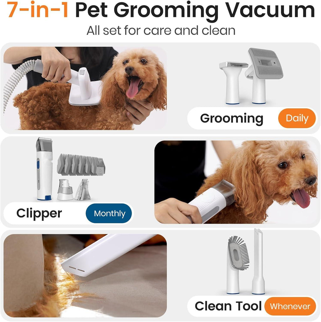 Dog Grooming Vacuum, Pet Grooming Vacuum with Clipper Nail Grinder, 1.5L Dust Cup Dog deshedding Brush with 7 Tools for Shedding Pet Hair, Home Cleaning