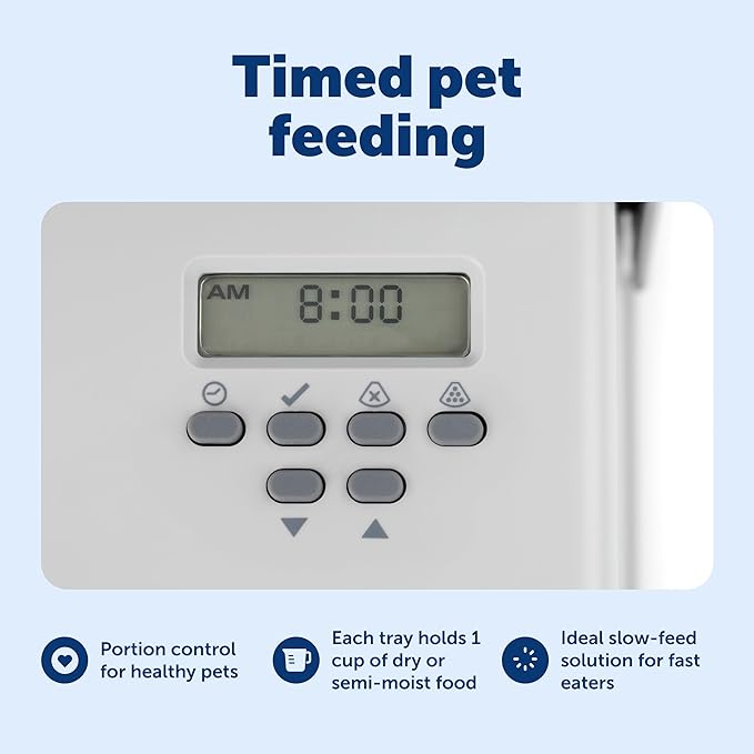 Automatic Dog Feeder, 5 Meals, 40 oz Capacity, Plastic, for Dry Food, Multiple Pets