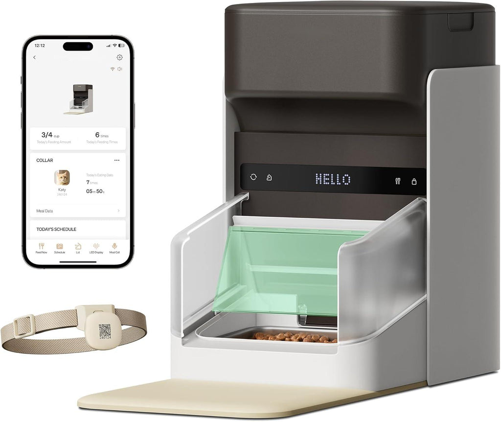 Automatic Cat Feeder, Collar Tag-Activated Personalized Meals, 5G&2.4G Wi-Fi Programmable Cat Food Dispenser with Cats Recognition & Diet Tracking for Multi-Pet Homes and Different Diets