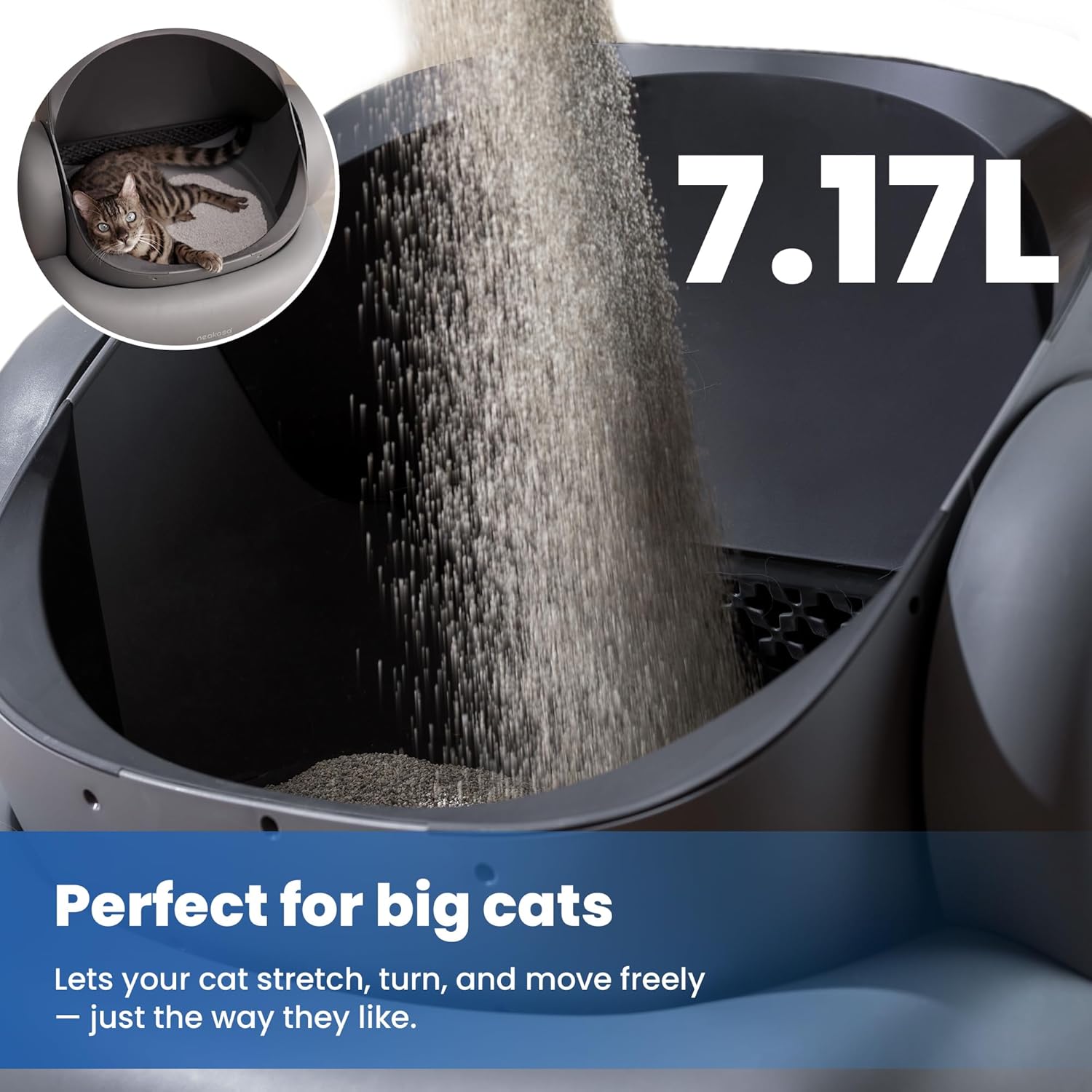 Open-Top Self-Cleaning Cat Litter Box, 360° Safety Sensors, Advanced Odor & Leak Control, Automatic for Large & Multi-Cat Homes, Litter Mat & 2 Rolls Refill Bags Included