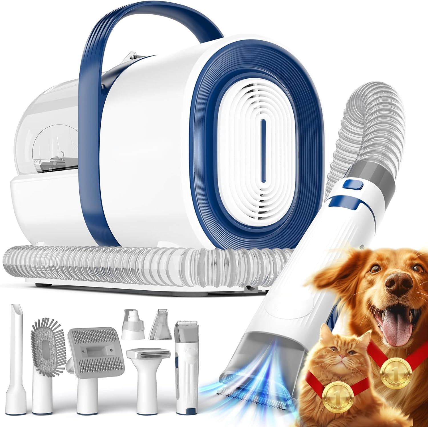 Dog Grooming Vacuum, Pet Grooming Vacuum with Clipper Nail Grinder, 1.5L Dust Cup Dog deshedding Brush with 7 Tools for Shedding Pet Hair, Home Cleaning