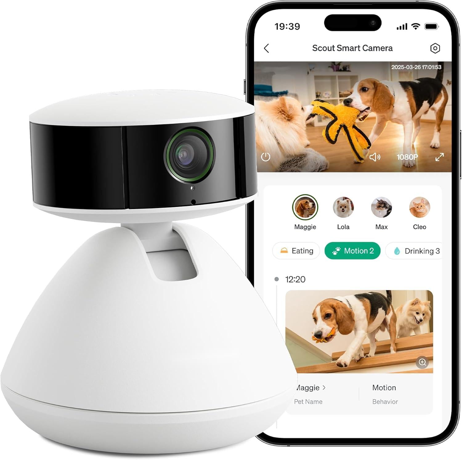 AI Dog Camera Pet Camera Indoor with Phone App [Multi-Pet Recognition, Daily Activity Analysis & Smart Summaries] Cat Cam 360° View, 1080P Dog Cam Night Vision, 2-Way Audio Home Camera WiFi