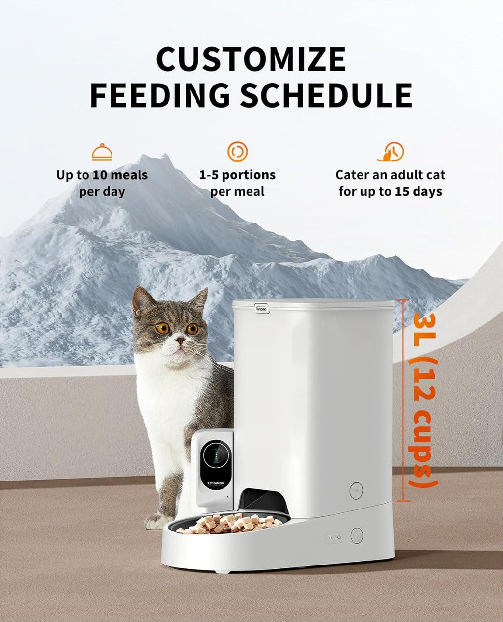 Automatic Cat Feeder with Camera, 1080P HD Video with Night Vision, 2.4G WiFi Pet Feeder for Cat & Small Dog, 2-Way Audio & Meal Call Pet Food Dispenser with Desiccant Bag, Motion Capturing