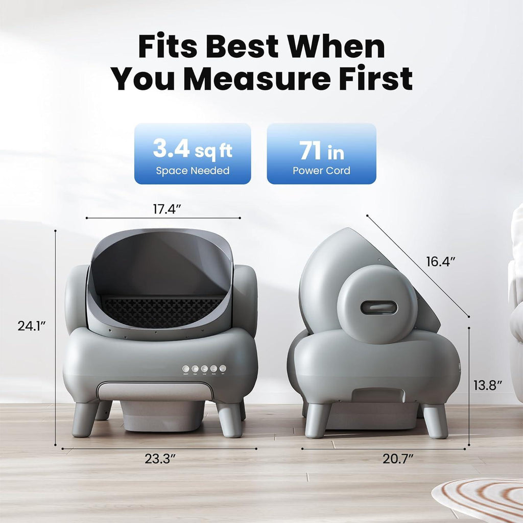 Open-Top Self-Cleaning Cat Litter Box, 360° Safety Sensors, Advanced Odor & Leak Control, Automatic for Large & Multi-Cat Homes, Litter Mat & 2 Rolls Refill Bags Included