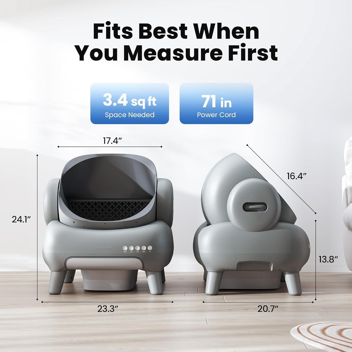 Open-Top Self-Cleaning Cat Litter Box, 360° Safety Sensors, Advanced Odor & Leak Control, Automatic for Large & Multi-Cat Homes, Litter Mat & 2 Rolls Refill Bags Included