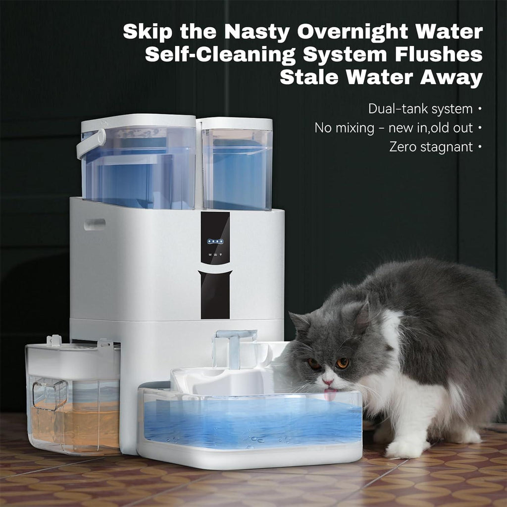 Automatic Cat Water Fountain 10L/338 oz Self Filling, Pet Drinking Fountains Dogs, Smart Bowl 5G WiFi Filtered Water Dispenser Easy Cleaning Oxygen-Rich, Wastewater Separate, No Slime, Quiet