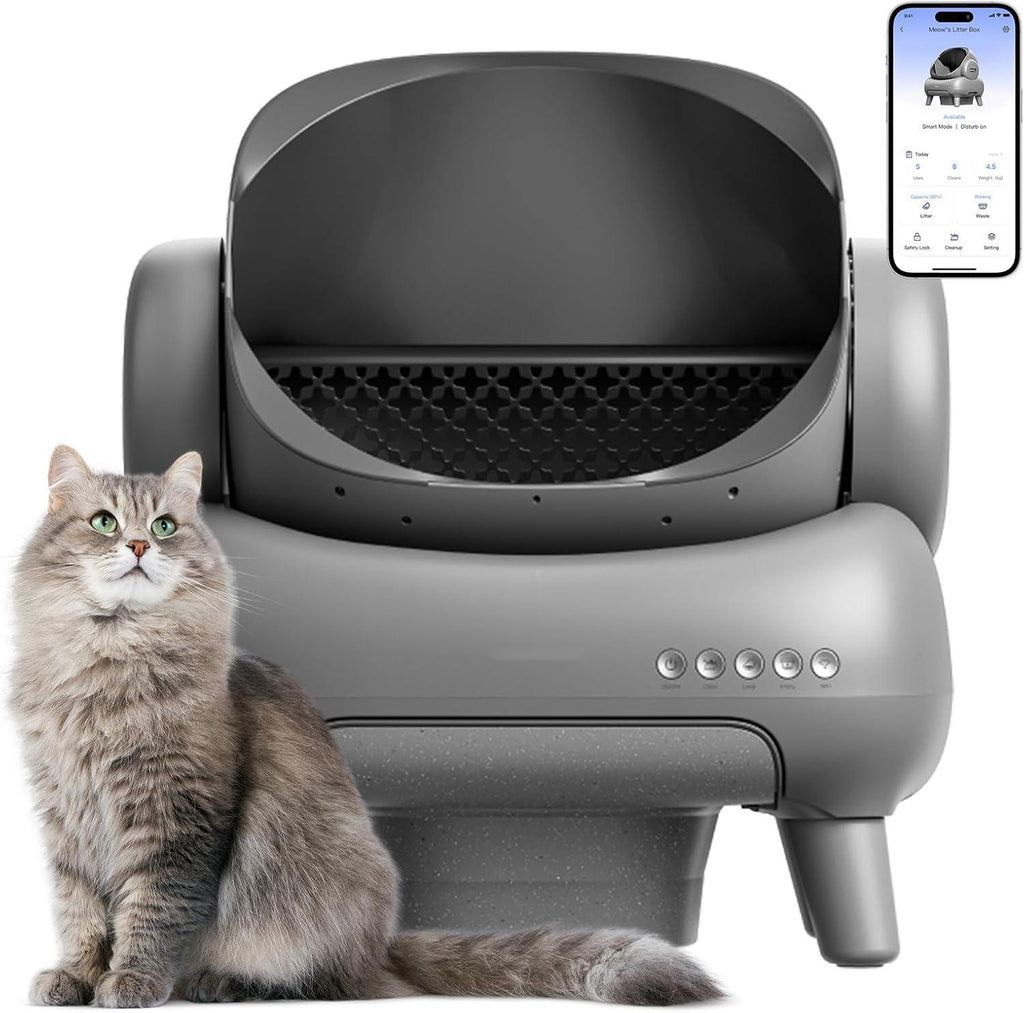 Open-Top Self-Cleaning Cat Litter Box, 360° Safety Sensors, Advanced Odor & Leak Control, Automatic for Large & Multi-Cat Homes, Litter Mat & 2 Rolls Refill Bags Included