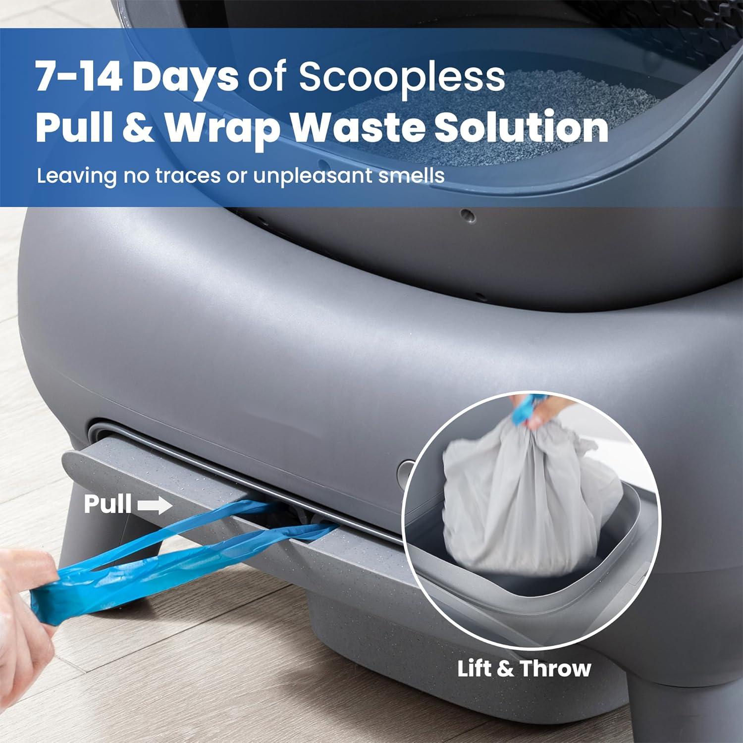 Open-Top Self-Cleaning Cat Litter Box, 360° Safety Sensors, Advanced Odor & Leak Control, Automatic for Large & Multi-Cat Homes, Litter Mat & 2 Rolls Refill Bags Included