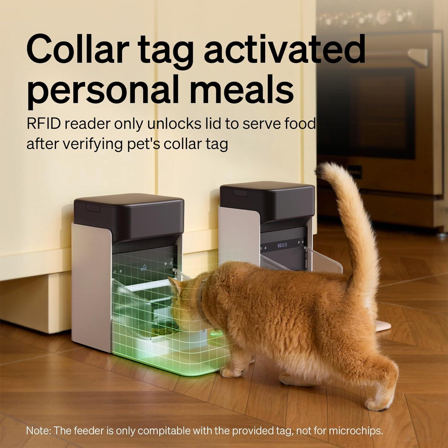 Automatic Cat Feeder, Collar Tag-Activated Personalized Meals, 5G&2.4G Wi-Fi Programmable Cat Food Dispenser with Cats Recognition & Diet Tracking for Multi-Pet Homes and Different Diets