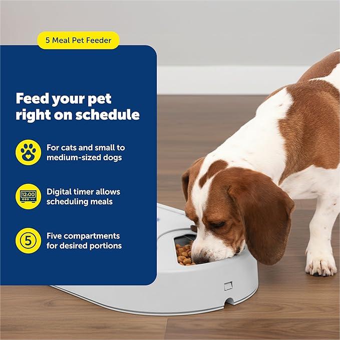 Automatic Dog Feeder, 5 Meals, 40 oz Capacity, Plastic, for Dry Food, Multiple Pets