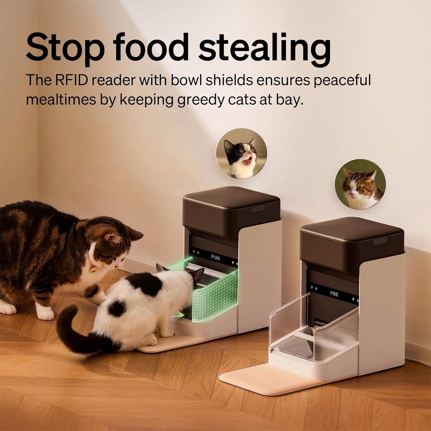 Automatic Cat Feeder, Collar Tag-Activated Personalized Meals, 5G&2.4G Wi-Fi Programmable Cat Food Dispenser with Cats Recognition & Diet Tracking for Multi-Pet Homes and Different Diets